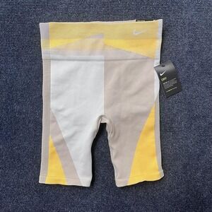 Nike Dri-FIT Tight Fit Shorts Womens Medium Gray Yellow Colorblock Training Yoga
